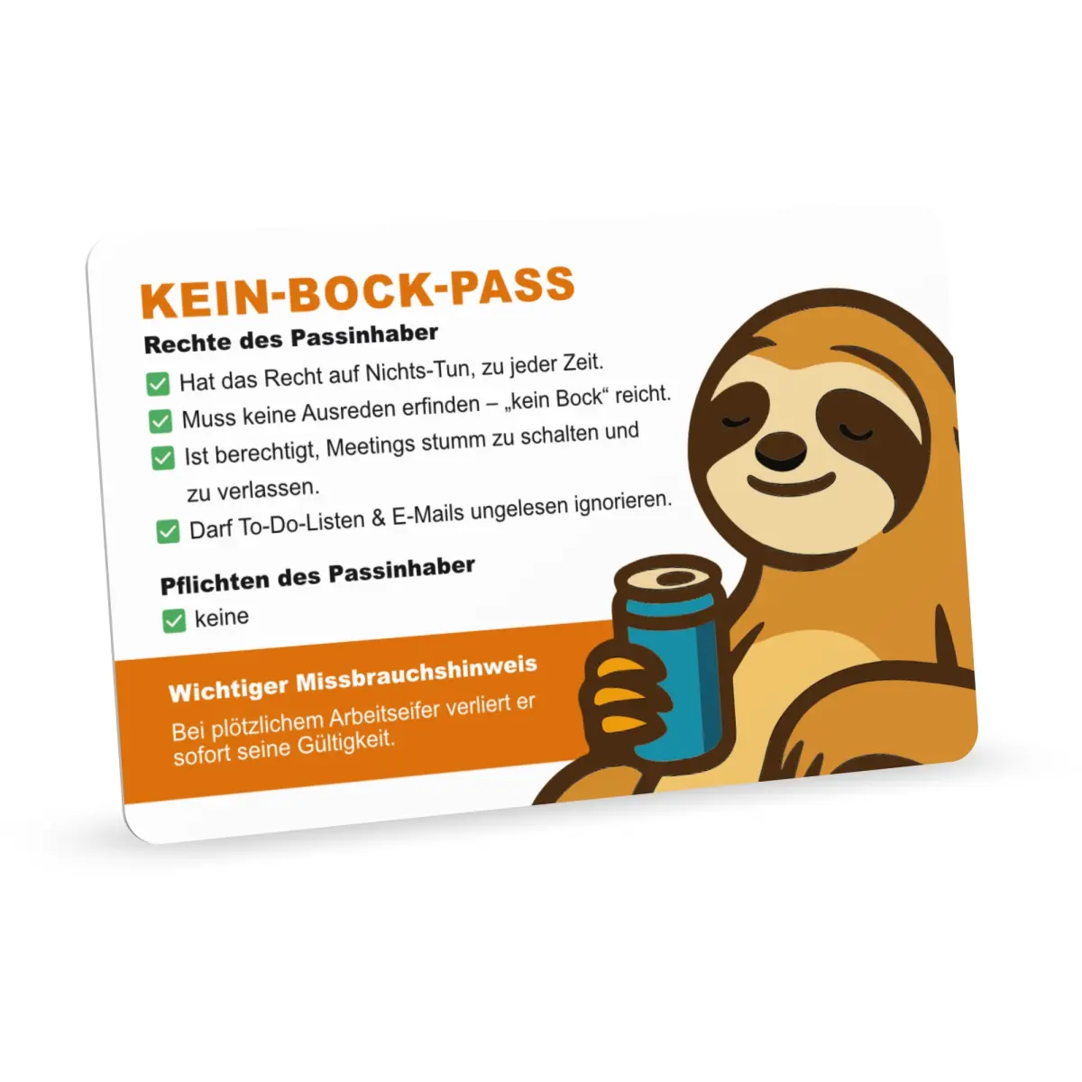 Kein-Bock-Pass - wenn man einfach keine Lust hat (beidseitig bedruckt)