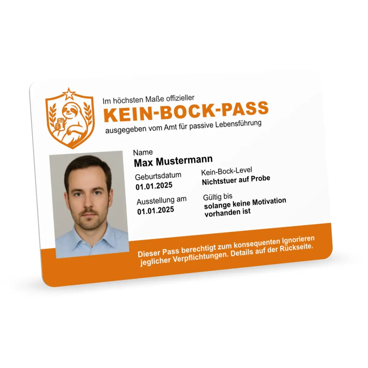 Kein-Bock-Pass - wenn man einfach keine Lust hat (beidseitig bedruckt)