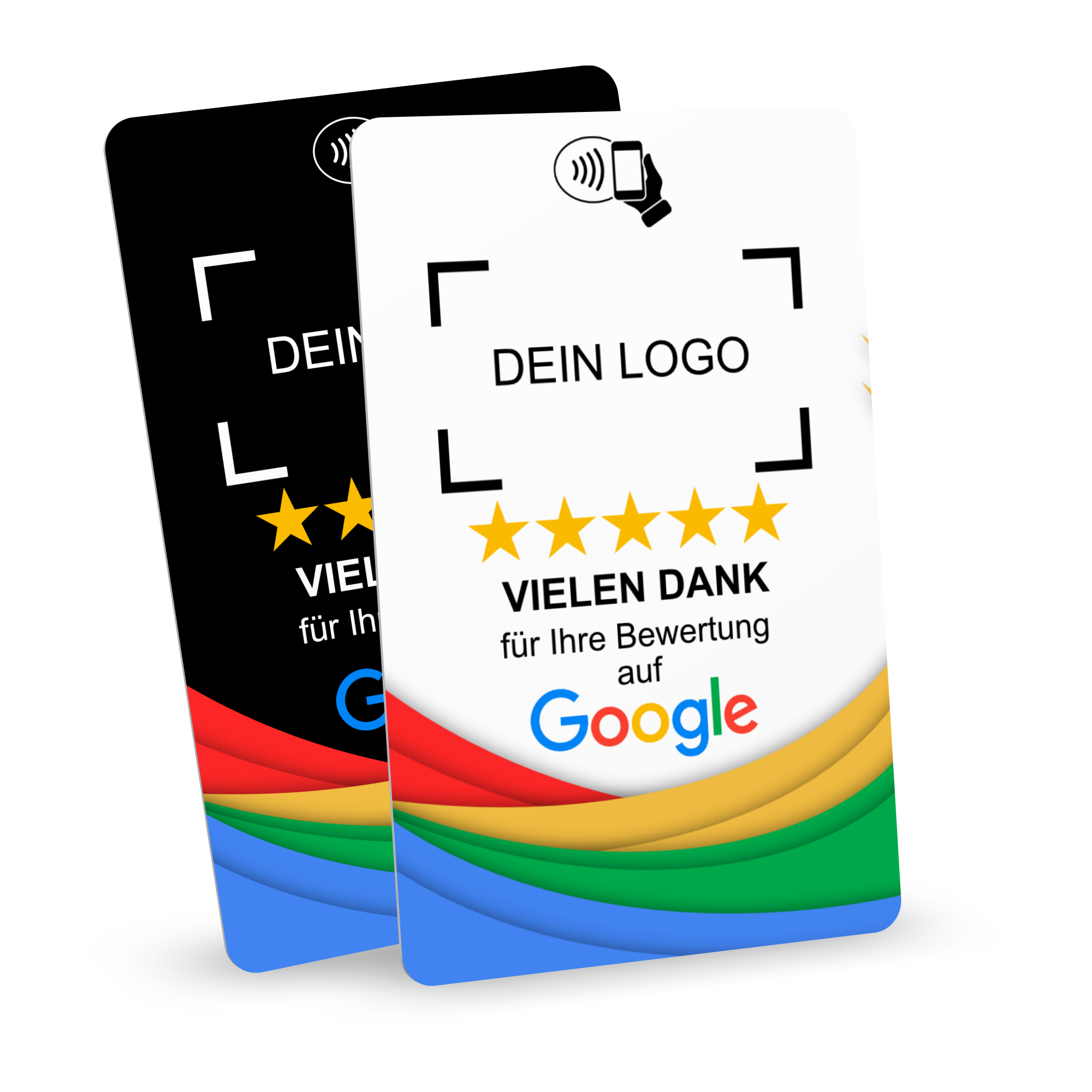 Zwei stehende Visualisierungen von Google Bewertungskarten in Weiß und Schwarz