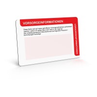 Hinweis-Karte auf Patientenverfügung / Vorsorgeregelung (Blanko mit Schreibfeldern)