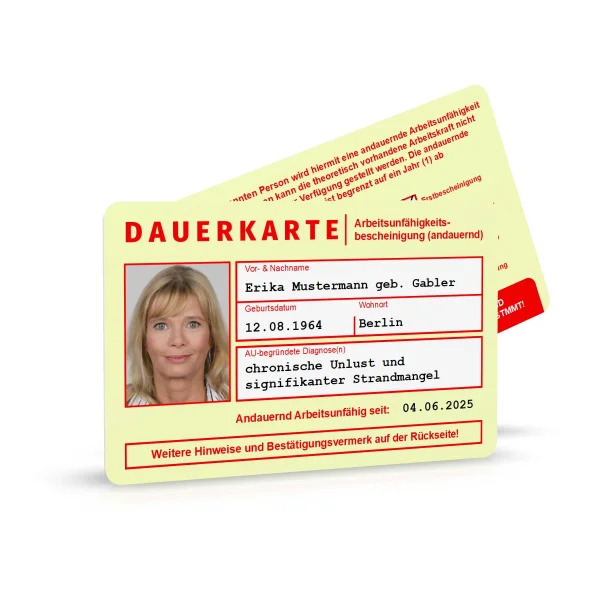 Arbeitsunfähigkeits-Dauerkarte – dein offizieller Spaß-Krankenschein