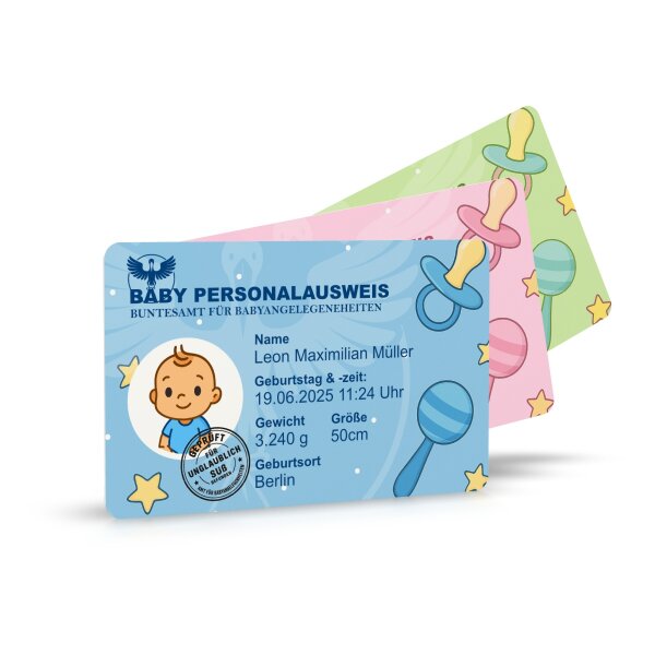 Baby ID Card – Personalized Birth Keepsake (Photo & Birth Details, Boy, Girl or Neutral)