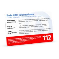 Diabetiker Karte „Ich habe Diabetis“ personalisierter Druck mit Ersthelferhinweisen (recycelte Plastikkarte)
