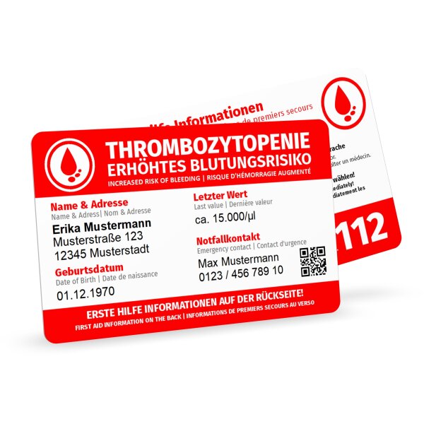 Personalisierte Thrombozytopenie Notfallkarte – Medizinischer Pass für den Geldbeutel (Recyceltes PVC)