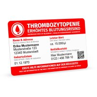 Personalisierte Thrombozytopenie Notfallkarte – Medizinischer Pass für den Geldbeutel (Recyceltes PVC)