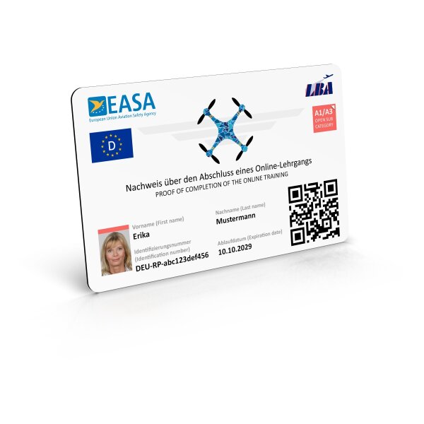 EU Drone License (A1/A3, A2, STS) as Plastic card with Image