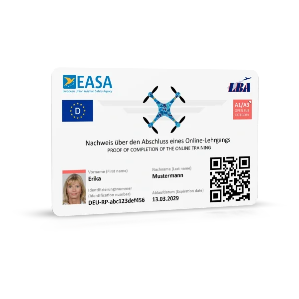 EU Drone License (A1/A3, A2, STS) as Plastic card with Image